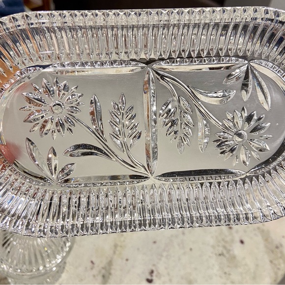 Cut Crystal Creamer and Sugar Set W Tray Lausitzer German Floral Pattern - Picture 8 of 10